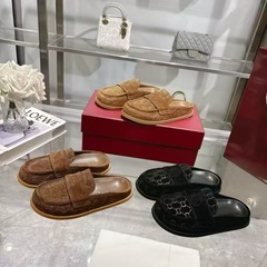 外贸gi新款复古包头拖时尚轻奢外穿字母刺绣厚底一脚蹬休闲凉拖鞋