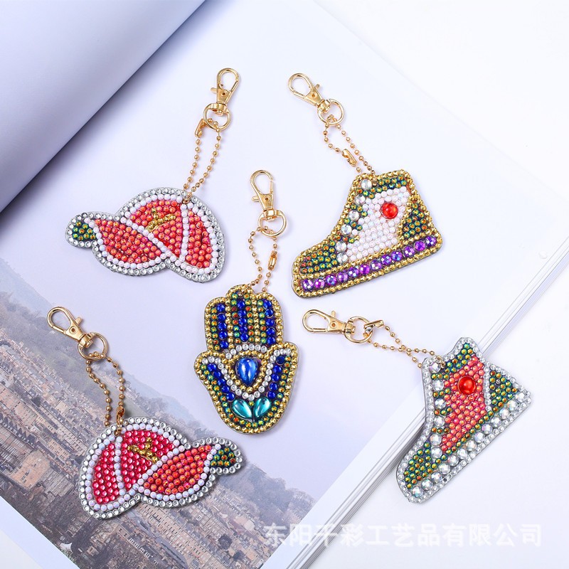 Nuevos productos de pintura de diamante, material acrílico llavero de doble cara DIY bolsa de diamante completa mariposa