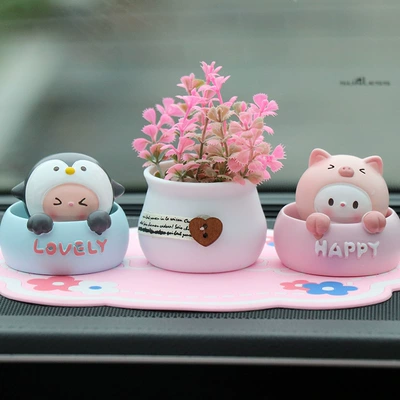 Car ornaments cartoon shaking – Car ornaments - penguin-piglet-pink-potted-plant-pink-lucky-mat