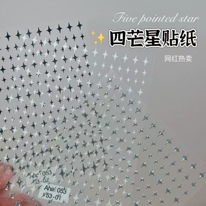 Four-Pointed Star Nail Art Stickers Internet Celebrity Star Starburst Popular Nail Art Stickers Adhesive White Black Nails Transparent Bottom