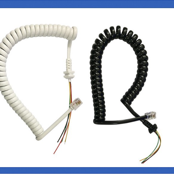 墙挂式电话机手柄门铃线4芯铜丝PVC螺旋线塑胶听筒咪头电话线抗拉