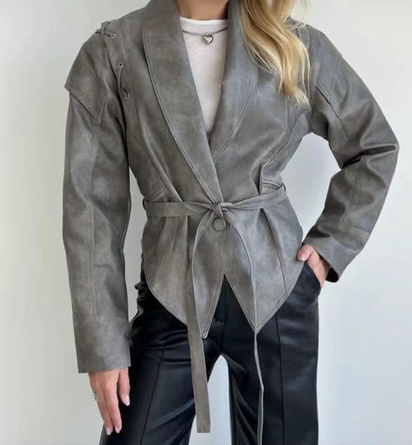 라펠타이 긴팔자켓-그레이