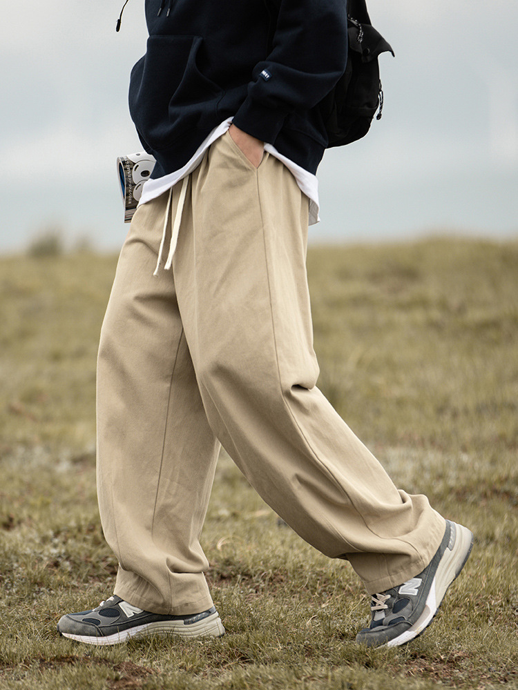 Pantalones casuales de algodón puro con efecto lavado a la arena, de pierna recta y caída fluida, nuevo estilo primavera 2025, diseño plisado, estilo workwear, básicos y versátiles, pantalones largos.