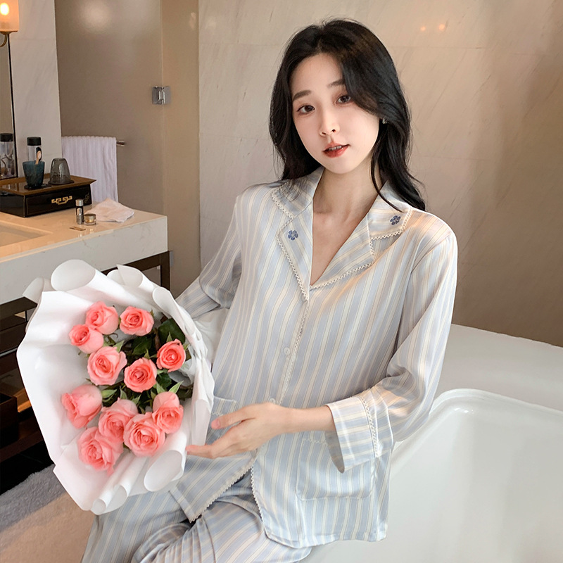 Celebrity-Inspired 26 New Striped Vacation Satin Pajama Set with Rhinestone Trim Cruise Loungewear for Women Celebrity-Inspired 26 New Striped Vacation Satin Pajama Set with Rhinestone Trim Cruise Loungewear for Women