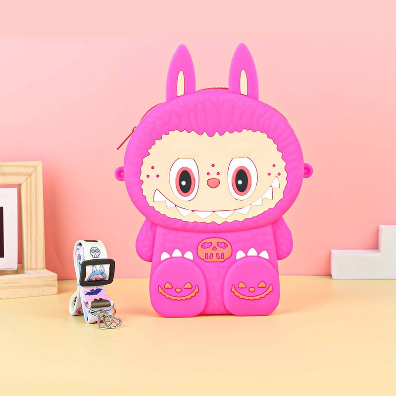 Labubu シリコーン携帯電話バッグ漫画かわいい誕生日ギフト弓シリコーン小銭入れハイエンドクロスボディバッグ|undefined