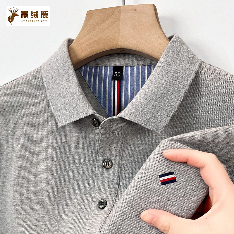 Authentic Tommy Classy Summer Contrasting Lapel Polo Shirt Cool Breathable Mercerized Cotton Short-Sleeved T-Shirt Men's Top