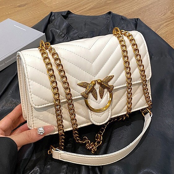 2025 New Autumn and Winter Twill Single-Shoulder Crossbody Bag, Fashionable Casual Swallow Bag, Exquisite Underarm Chain Bag