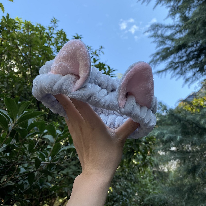 Japonés y coreano lindo gato de invierno orejas banda para el cabello de las mujeres de dibujos animados simple lavado facial banda para el cabello máscara de felpa borde ancho accesorios para el cabello