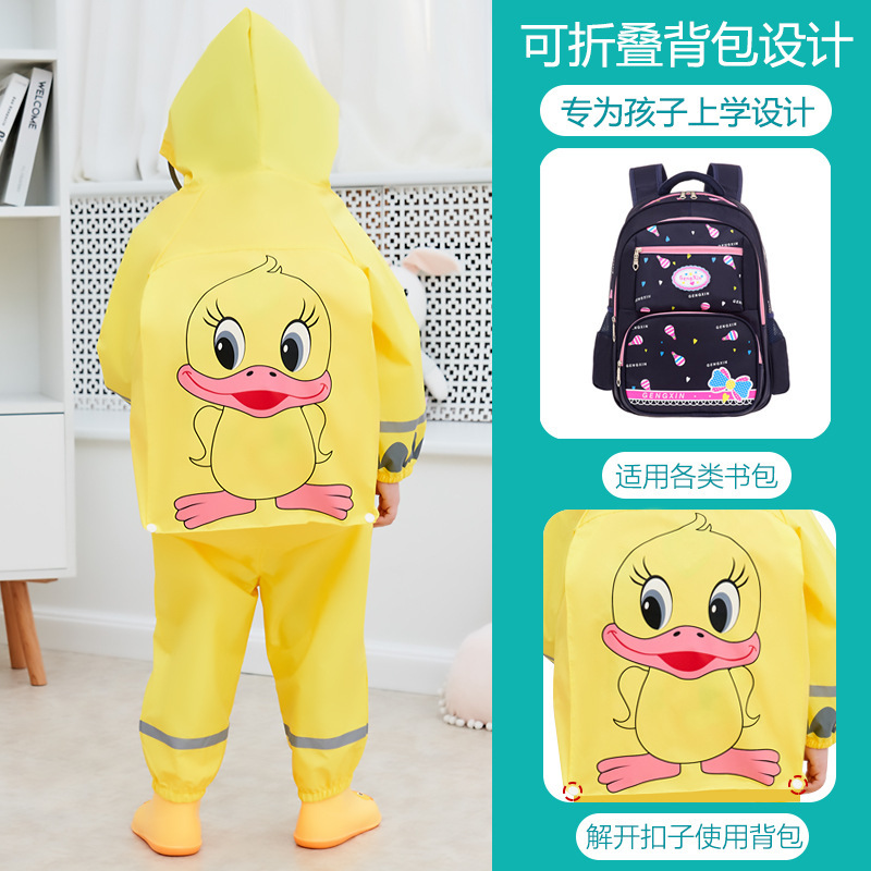 Children's One-piece Raincoat Leg Rain Pants Full-body Waterproof Protective Clothing Cartoon Belt Backpack Baby Yellow Duck Poncho