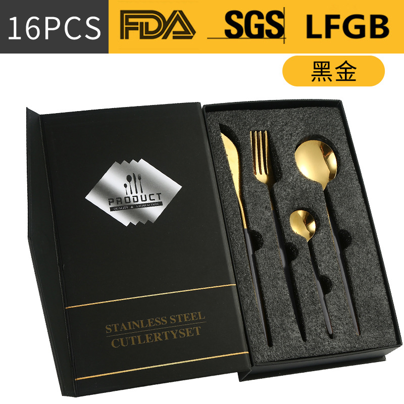 Portugal 4 piezas principales Pearl algodón caja cuchillo, tenedor y cuchara traje Amazon vajilla de acero inoxidable transfronterizo 16/24 piezas traje