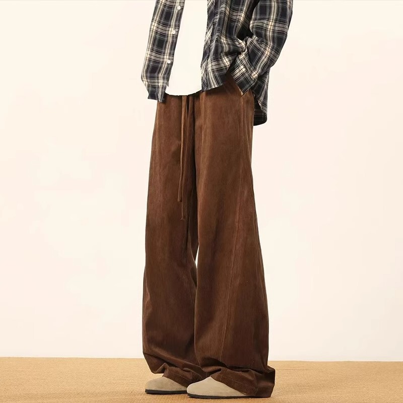 Dark Brown Corduroy Pants Men's Autumn and Winter fleece-lined Lazy Style American Style Vintage Machete Pants Wide Leg Casual Sweatpants