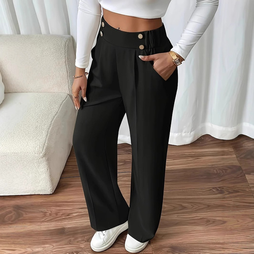 European and American new style dropped hem casual pants high-waisted long pants loose temperament straight-leg women's unique suit plain color women's pants