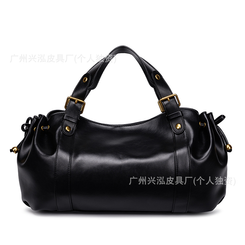 速卖通跨境新款女士复古手提包时尚百搭秋冬软皮褶皱托特女包包