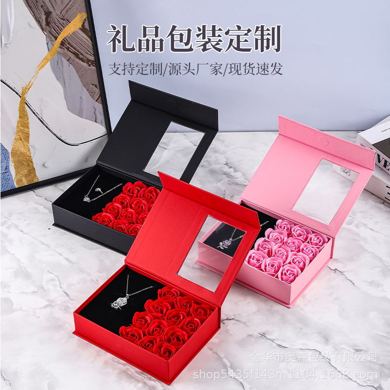 Fabricante al por mayor caja de joyería con tapa plegable, caja de collar de aretes, caja de joyería de alta calidad, caja de regalo de San Valentín, caja de regalo de cumpleaños