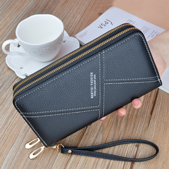 New Wallet Women's Long Double Zipper Clutch Fashionable Lychee Pattern Soft Leather Large Capacity Double Layer Wallet Mobile Phone Bag