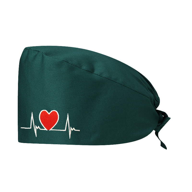 Gorro médico unisex de algodón puro de color sólido con bordado de electrocardiograma para hospital, salón de belleza, veterinario, enfermera