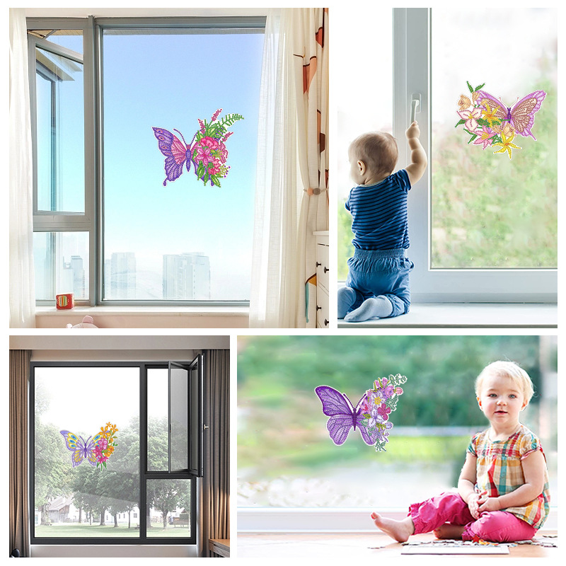 Mariposa de colores pintura de diamantes pegatinas aleatorias pintura DIY pegatinas de pared dibujos animados para niños pegatinas de diamantes hechas a mano pegatinas de ventana cristal