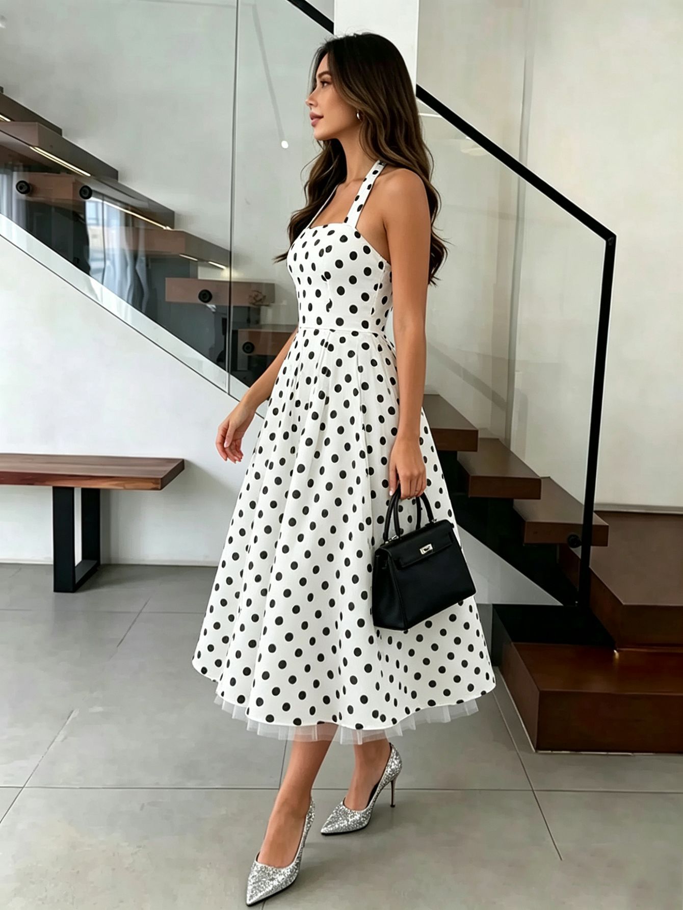 A395 Europa y los Estados Unidos vientos transfronterizos adelgazamiento casual ropa de mujer cintura reducida punto de onda A-falda sin mangas para salir vestido de cabina