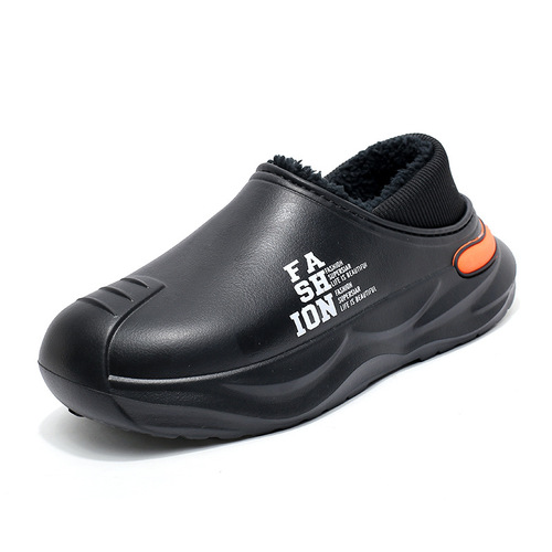 In winter, fashionable men's cotton shoes, semi-dragging, poop feeling, thick soft sole, velvet, warm, non-slip, waterproof, cold-proof snow boots