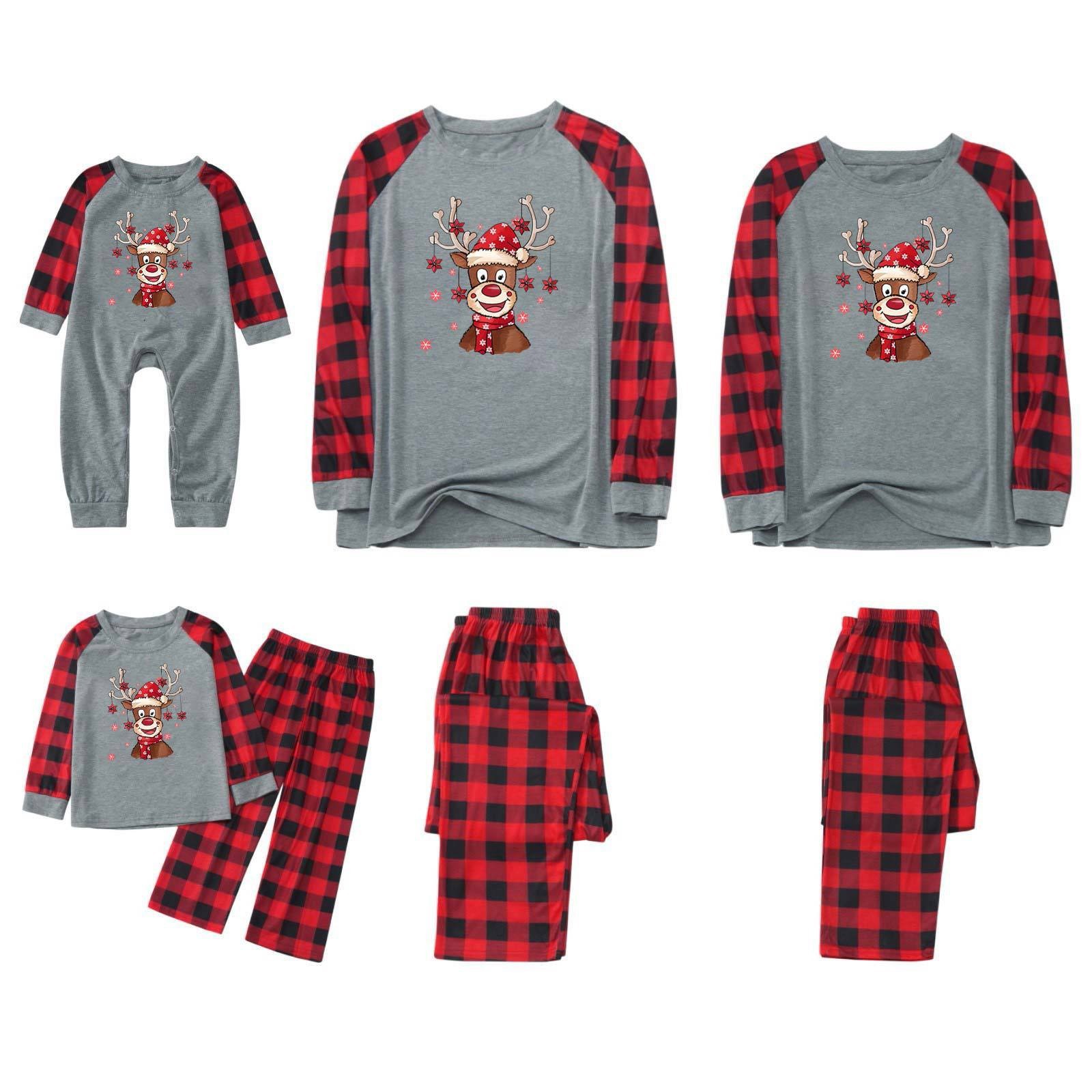 Comercio exterior personalizado nuevo traje de Navidad para padres e hijos estampado a cuadros europeo y americano cuello redondo manga larga ropa familiar navideña servicio a domicilio