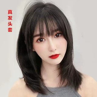 真人发法式刘海递针头旋女士假发头套许昌锁骨发递针分缝假发WIGS