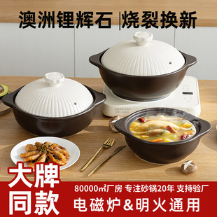 Large Brand Same Style Shell Clay Pot for Home Use, High Temperature Resistant, Non-Cracking for Dry Cooking, Soup Stew Pot, Induction Cooker Special Clay Pot