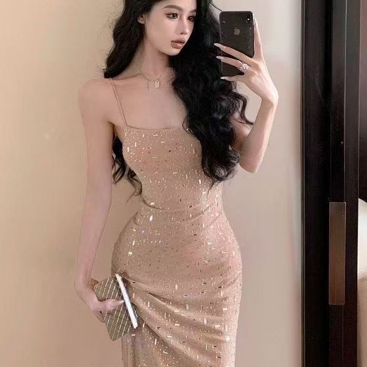 GraceChic Sexy Plus Size Elegante Vestito Lungo Estivo a Sirena con Spalline Sottili e Lavorazione Pesante di Alta Qualità_voghion.com