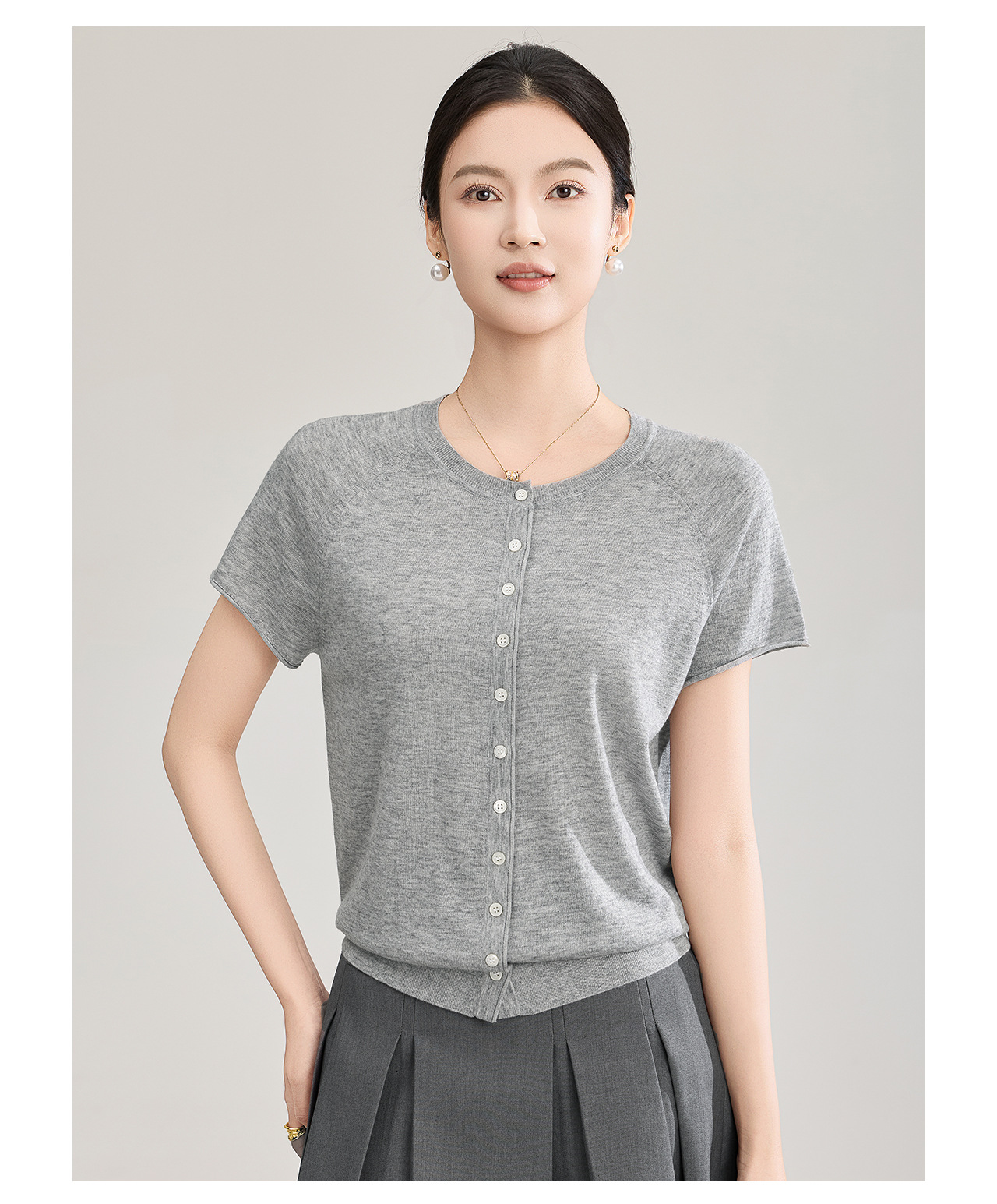 Áo cardigan len nhỏ tay ngắn dáng rộng phong cách lười biếng — màu xanh navy chi tiết 21