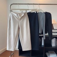 窄版休闲弯刀道磨毛西装烟管裤长裤醋酸羊毛感气质小个子直筒裤子