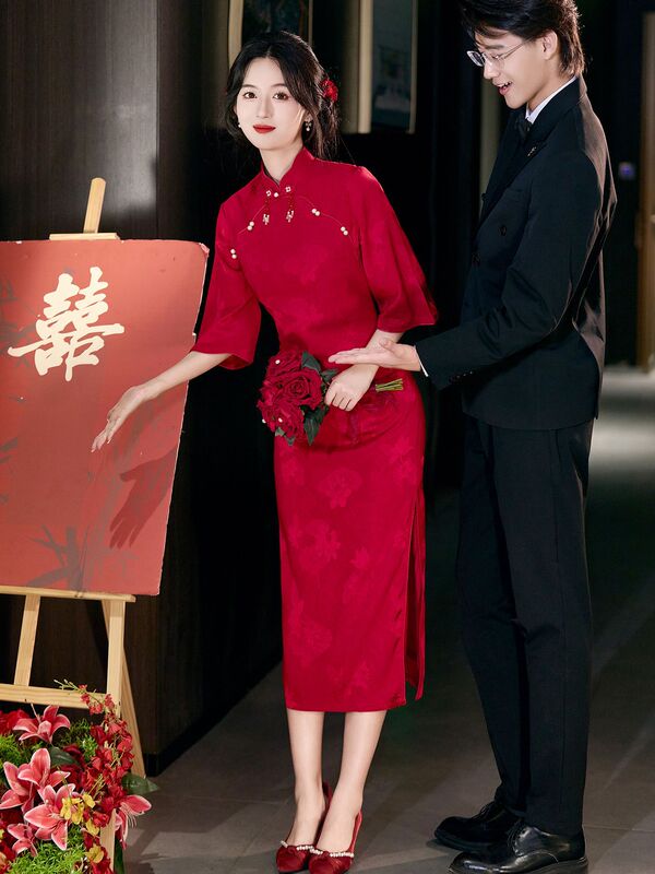 绝美新中式旗袍2025年新款红色复古年轻款新娘结婚敬酒服连衣裙女|undefined