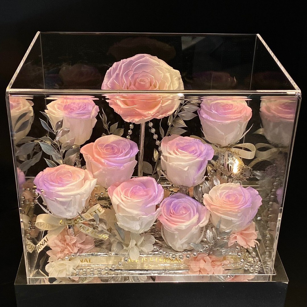 Caja de regalo acrílico de flores eternas, rosa, día de San Valentín, regalo de cumpleaños para la novia, decoración de alta calidad