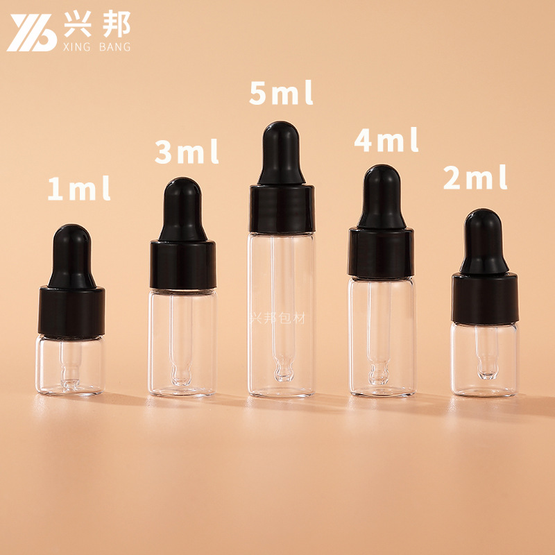 En stock botella cuentagotas 2ml 3ml 5ml botella de vidrio transparente esencia pequeña botella de muestra botella de líquido original botella de aceite esencial sub-botella