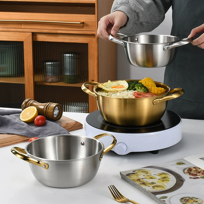 Нержавеющая сталь корейский стиль миска для лапши, pots двойная ручка, маленькая–большая, для одноразовой горячей кастрюли