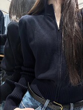 ins韩系百搭立领长袖毛衣开衫女装秋季新款修身显瘦针织外套上衣