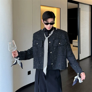 小众高级感批发丝巾飘带粗呢小香风外套潮男女同款5155