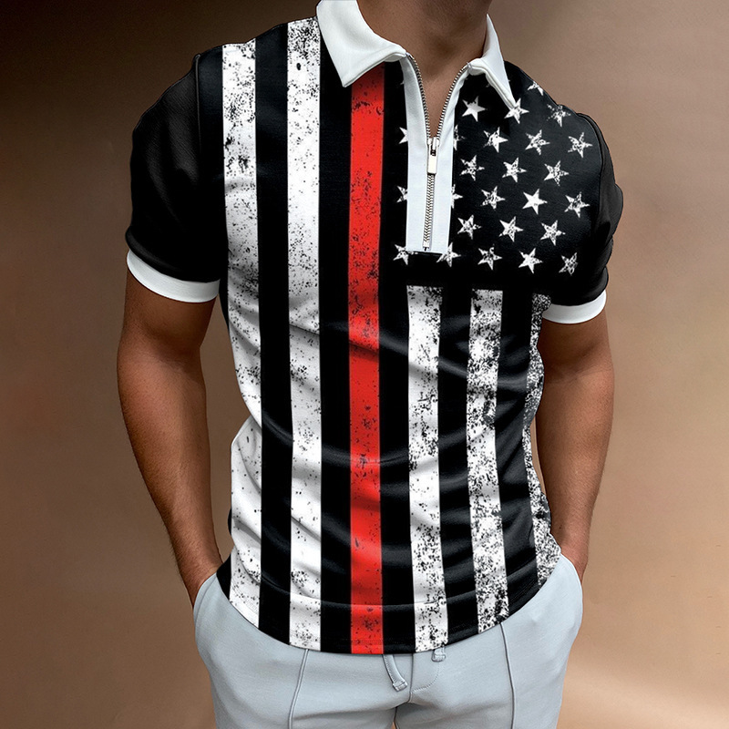 Camiseta Polo Casual de Manga Corta con Cuello Polo, Estilo Europeo y Americano, a Rayas Caqui, en Existencia, Popular en Europa y América