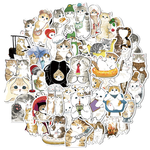 2024 Cute Pet Hand-drawn Watercolor Cat Sticker Water Cup iPad Book Waterproof Decorative Glossy Matte Film Sticker
