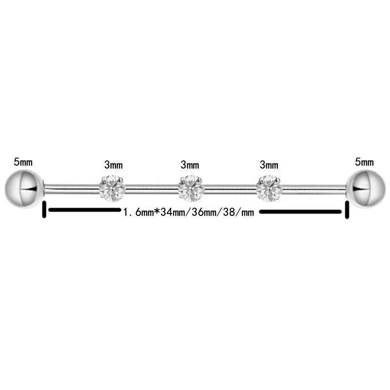 F136 Titanium Alloy Implant Grade Inner Spiral Tragus Ear Piercing Double-Ended Straight Rod with Zircon Ear Bridge Nail detail image 23