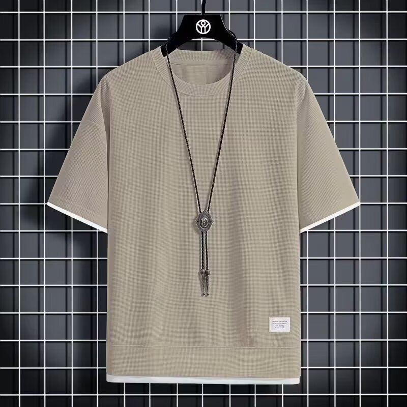 Summer New Waffle Short-Sleeve T-Shirt for Men, Thin Trendy Ins-Style Loose Versatile Casual Top