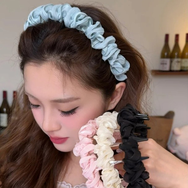 プリーツラップ～超妖精の細かいキラキラ不規則プリーツヘアフープ、甘い気質の歯付きコーム、高頭頂滑り止めヘアアクセサリー|undefined