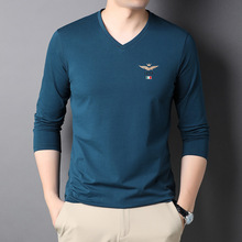 春秋新品男士长袖t恤青年潮流男式套头男装V领韩版棉t恤男衫批发
