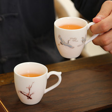 羊脂玉陶瓷茶杯德化白瓷品茗杯防烫有耳泡茶杯茶盏带把茶杯蝶