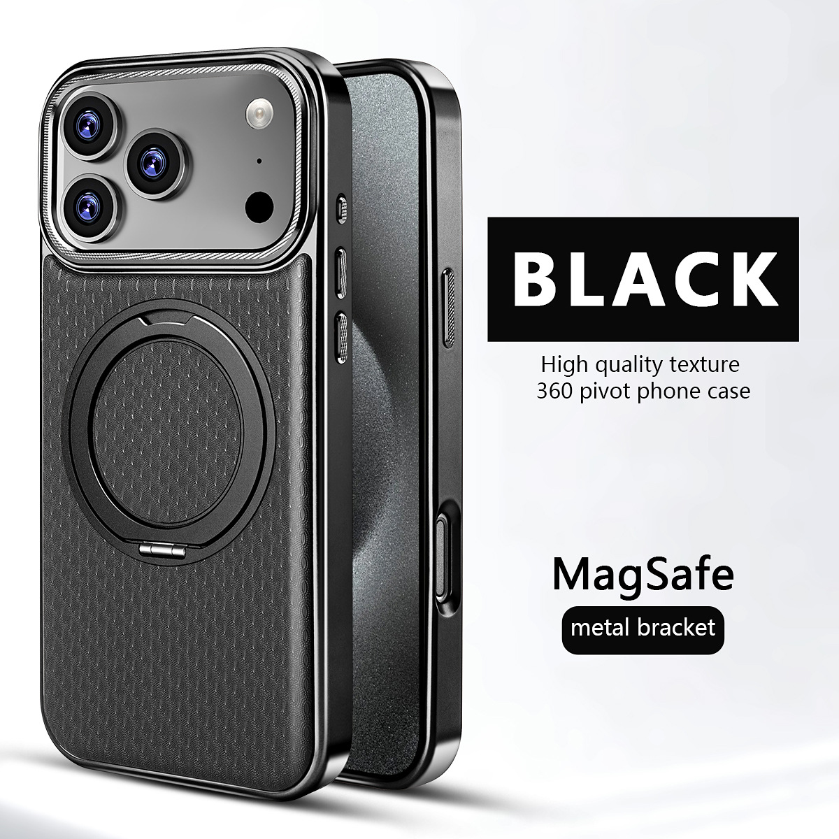 Ốp lưng da iPhone có giá đỡ xoay 360 độ, chống sốc viền dày — đen, xám, màu nâu, quả cam chi tiết 13