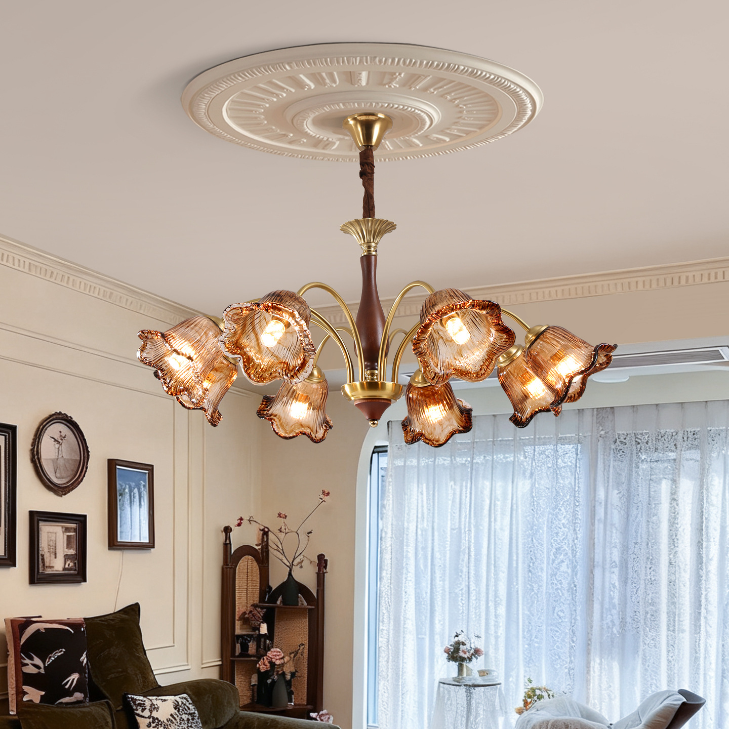 Lanterna de la sala de estar 2026 nueva sensación de alto nivel Meirard estilo francés estilo medieval retro comedor principal lámpara de dormitorio 117L