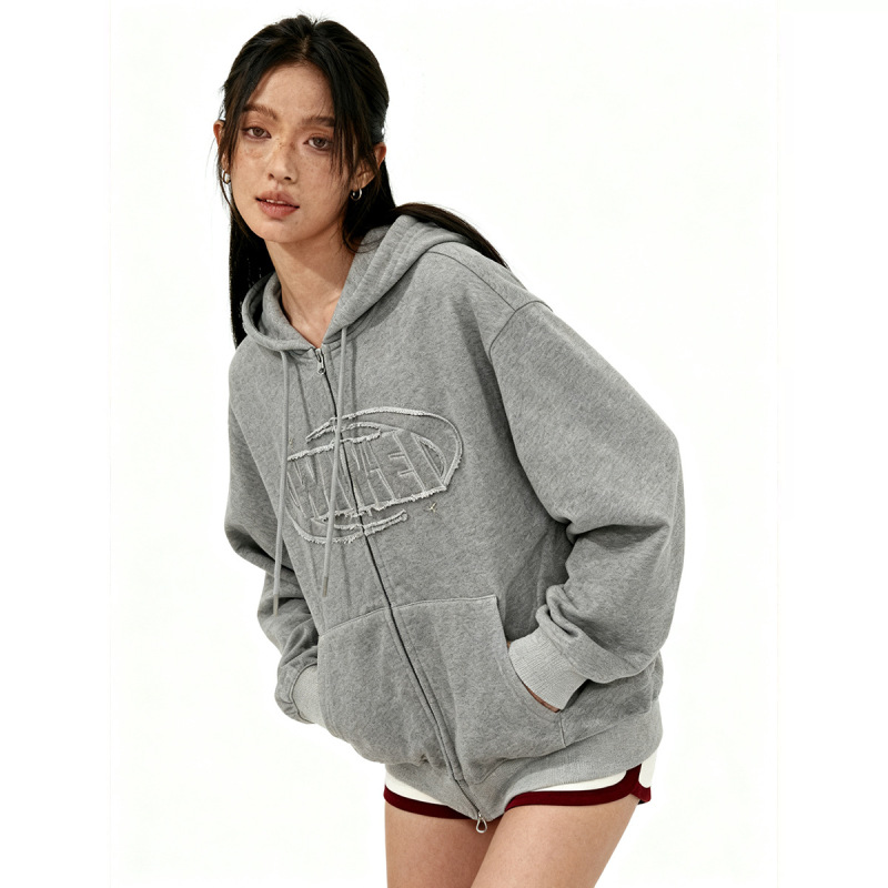 Now 2025 Autumn and Winter New Korean Designer Waikei Retro Letter Patch Zipper Sweatshirt Kim Min-Ki Now 2025 Autumn and Winter New Korean Designer Waikei Retro Letter Patch Zipper Sweatshirt Kim Min-Ki