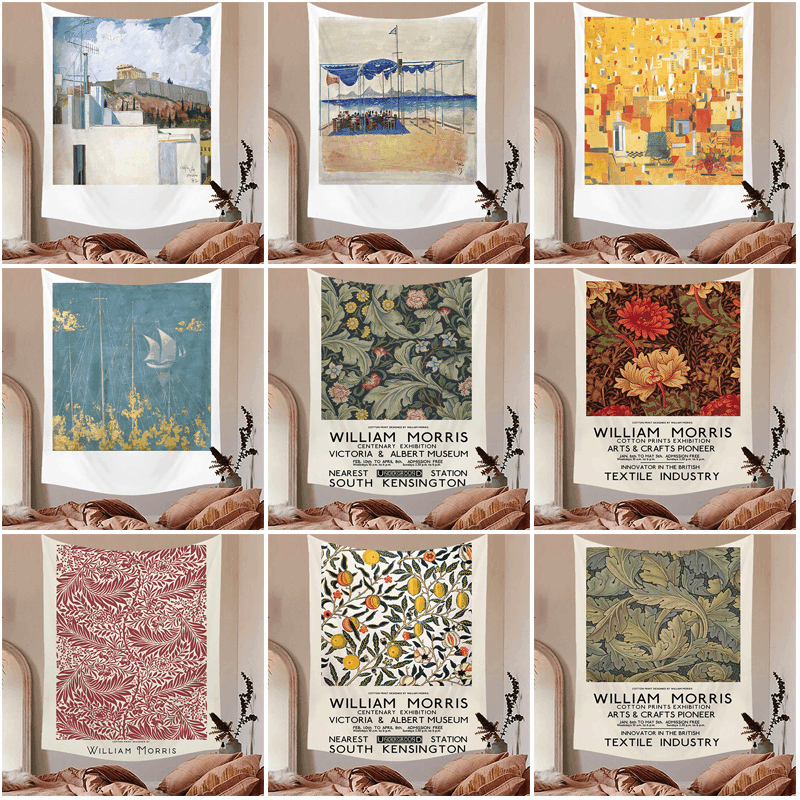 Wandteppich mit Meereslandschaft, Wandmontage, Morandi-Stromzähler-Dekorationsinstallation, Hängedekoration für den Außenbereich, Meer_voghion.com