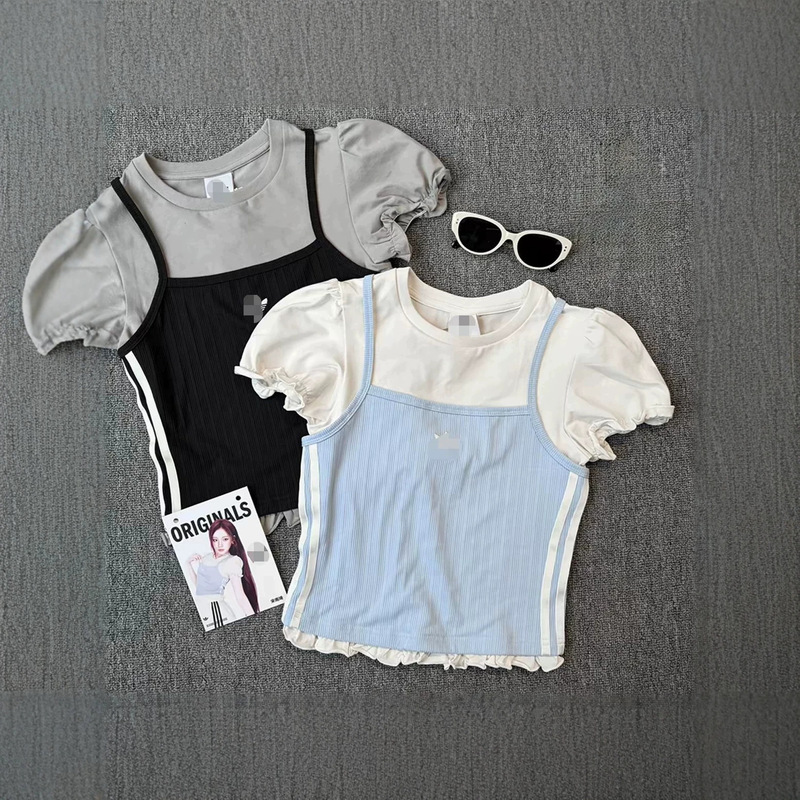 Song Yuqi's Same Style Trendy Brand Lace Hem Puff Sleeve Summer Top Women's Short-Sleeve Sweet and Cute T-Shirt Song Yuqi's Same Style Trendy Brand Lace Hem Puff Sleeve Summer Top Women's Short-Sleeve Sweet and Cute T-Shirt