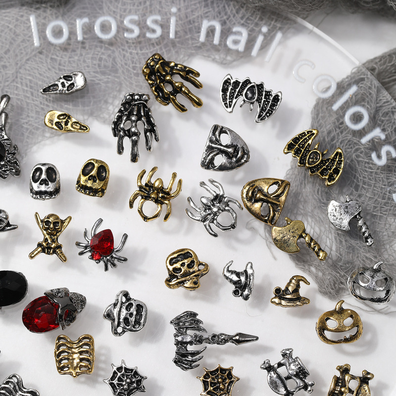 2024 cross-border Halloween nail art jewelry European and American retro alloy punk style jewelry mixed personalized nail decoration