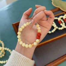 天然白蜜蜡蜜蜡单圈手串配南红杜姆尺寸9毫米原矿蜜蜡直播供货