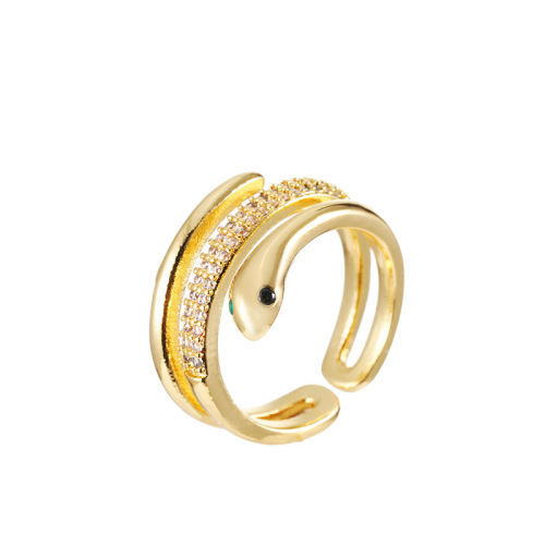 Light luxury, ethnic style, Internet celebrity, creative and personalized snake-shaped ring for men and women, simple colorful zodiac opening